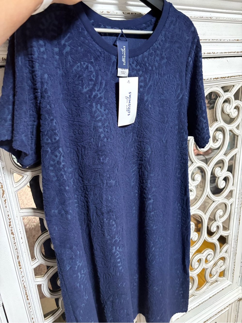 Swimsuits For All Navy Textured Short Sleeve Women’s Dress